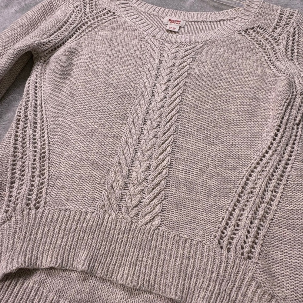 Mossimo Womens XS Cropped Open Knit Linen Cotton Sweater Beige Boho Y2K Pullover